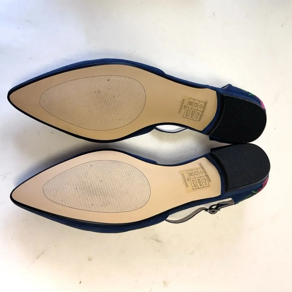 Chelsea Crew Garden Pointed Toe Flats Blue With Embroidery Women’s 40/US-9